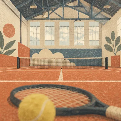 Indoor Tennis Warmup on Clay Court