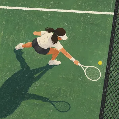 Overhead Tennis Match on Green Court