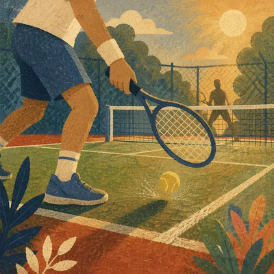Golden Hour Tennis Match on Outdoor Court