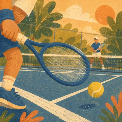Golden Hour Tennis Rally on Outdoor Court