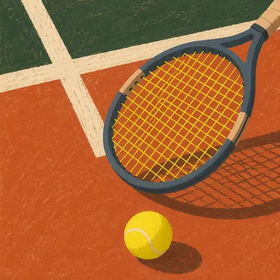 Tennis Racket and Ball on Court