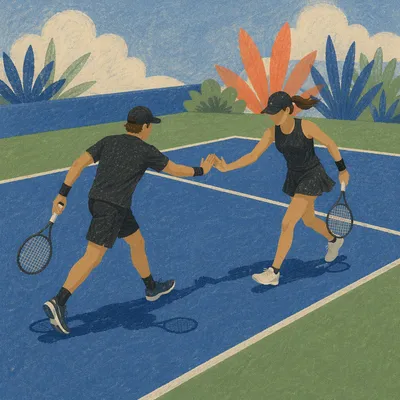 Tennis Players Low Five After Match Point