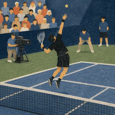 Dynamic Indoor Tennis Serve on Blue Court