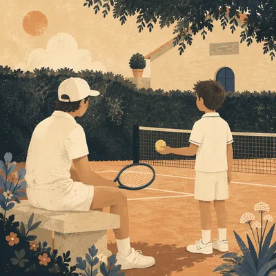 Vintage Courtside Tennis Players Before Match