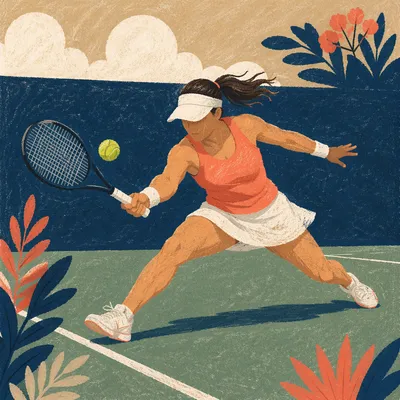 Dynamic Tennis Forehand on Outdoor Court
