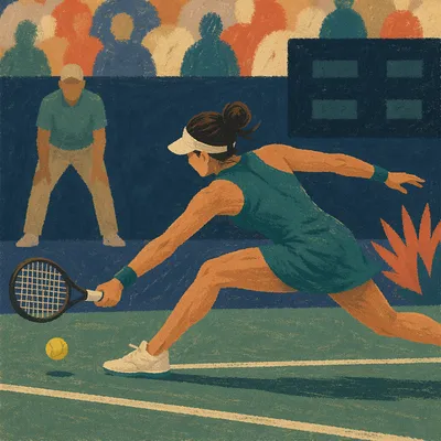 Dramatic Courtside Tennis Match Return