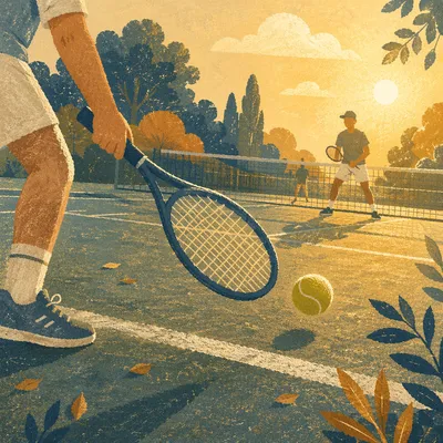 Golden Hour Tennis Match on Quiet Court