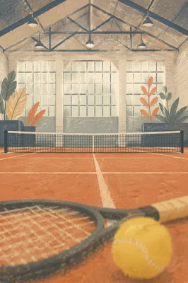 Indoor Tennis Warmup on Clay Court