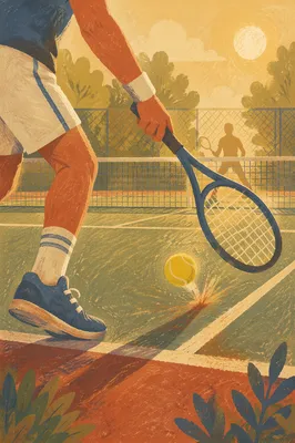 Golden Hour Tennis Match on Outdoor Court