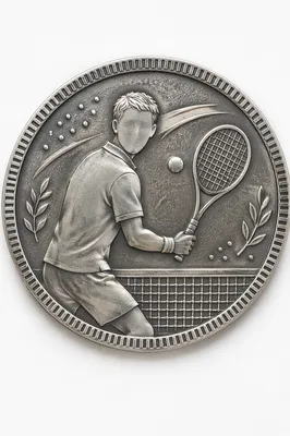 Silver Tennis Match Medallion on White