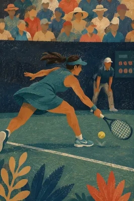 Intense Tennis Return on Green Court