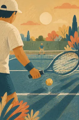 Quiet Tennis Match on Sunlit Court