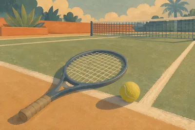 Tennis Racket and Ball at Match Point