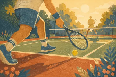 Golden Hour Tennis Match on Outdoor Court