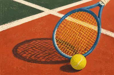 Tennis Racket and Ball on Court