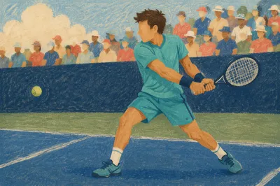 Dynamic Tennis Match on Outdoor Hard Court
