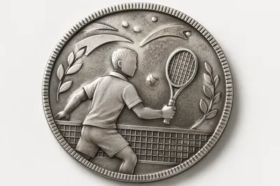Silver Tennis Match Medallion on White