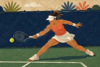 Dynamic Tennis Forehand on Outdoor Court