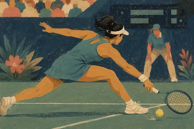 Intense Tennis Match Courtside Return