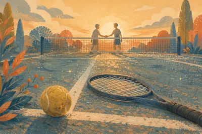 Sunrise Tennis Court After Respectful Match