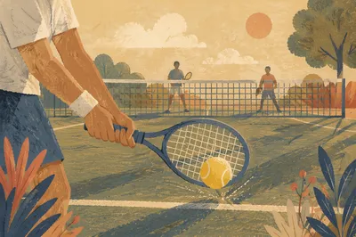 Quiet Community Tennis Match at Golden Hour
