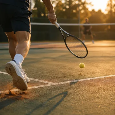 Golden Hour Tennis Match on Outdoor Court