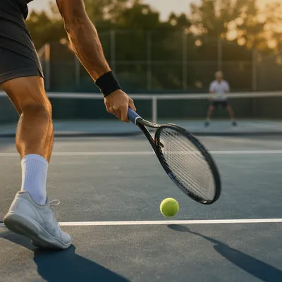 Golden Hour Tennis Rally on Outdoor Court