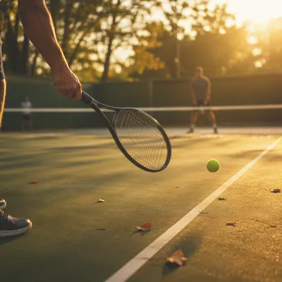 Golden Hour Tennis Match Near Baseline