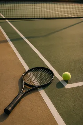 Tennis Racket and Ball on Court