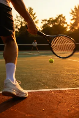 Golden Hour Tennis Match on Outdoor Court