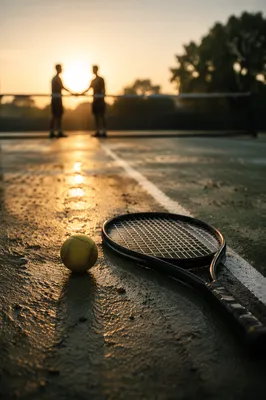Sunrise Tennis Match Handshake on Quiet Court