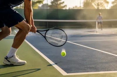 Tense Tennis Rally at Sunrise Court