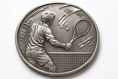 Silver Tennis Match Medallion Macro