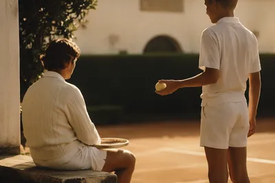 Vintage Tennis Match Preparation at Club Court