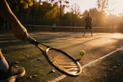 Golden Hour Tennis Match on Outdoor Court