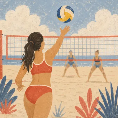 Beach Volleyball Serve Over Summer Sand