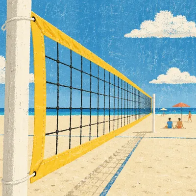 Sunny Beach Volleyball Net Perspective