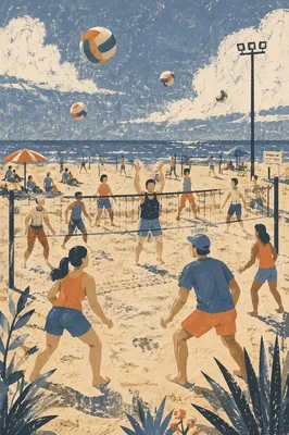 Energetic Beach Volleyball at Sunset Shore