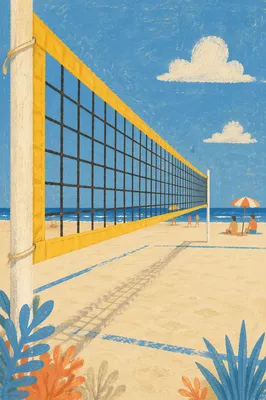Sunny Beach Volleyball Net Perspective