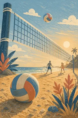 Sunlit Beach Volleyball Net at Sunset