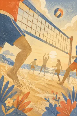 Sunlit Beach Volleyball Net Summer Scene