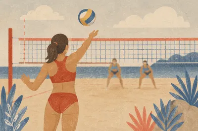 Summer Beach Volleyball Serve Over the Net