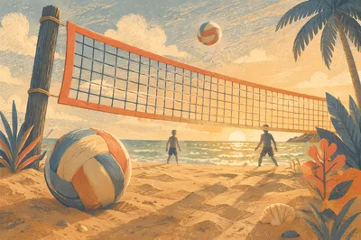 Sunny Beach Volleyball Net at Sunset