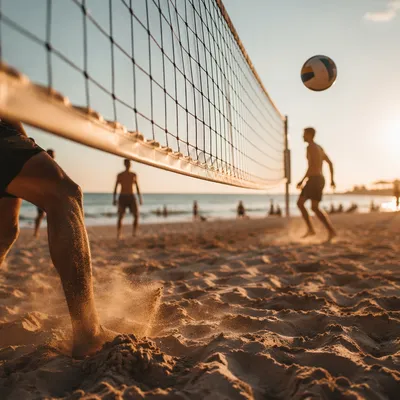 Summer Beach Volleyball Net at Sunset