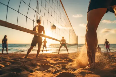 Golden Beach Volleyball Net at Sunset