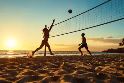 Golden Hour Beach Volleyball Summer Scene