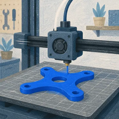 3D Printer Building Cobalt Blue Prototype