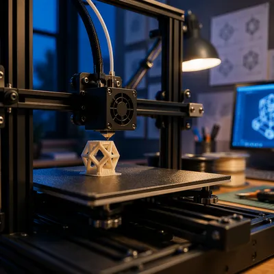 3D Printer Building Prototype at Blue Hour
