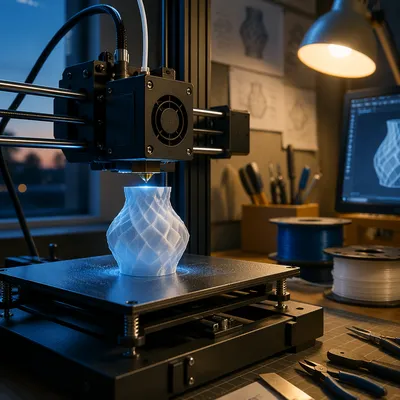 3D Printer Crafting Vase at Dusk