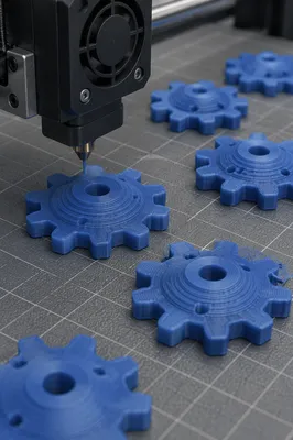 Blue Gears Printed Layer by Layer